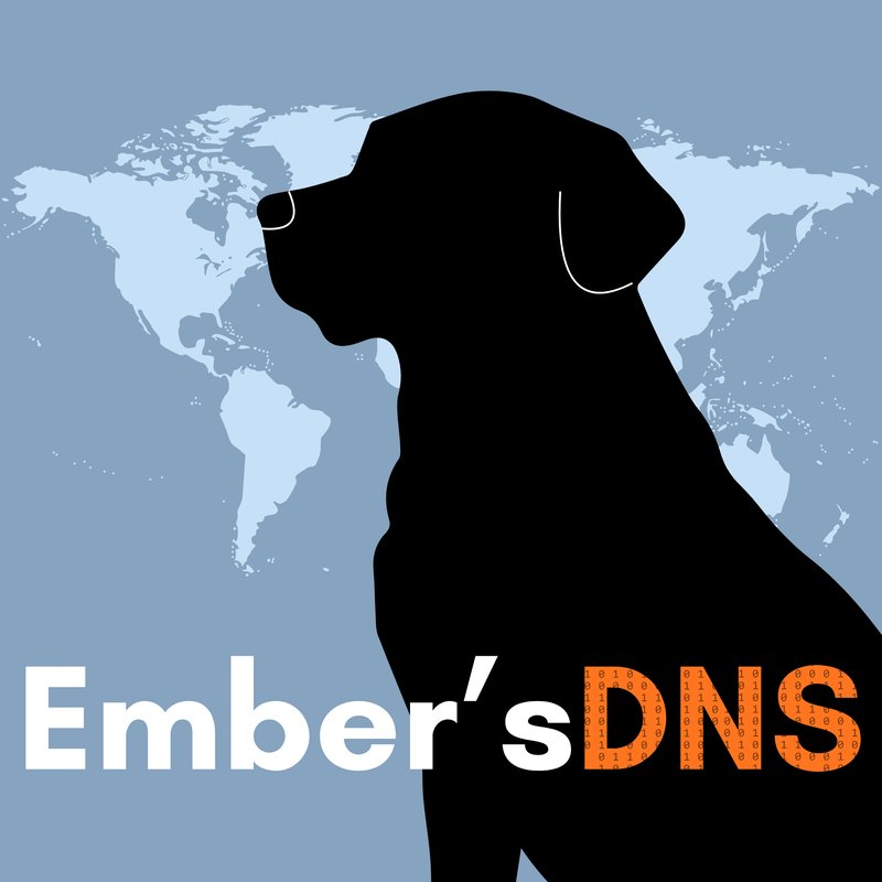 Ember's DNS logo: Ember sitting in front of a world map